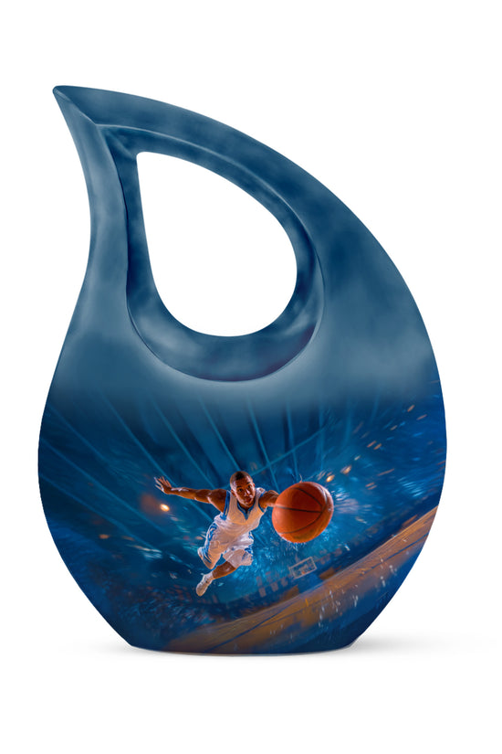 Radiant Basketball Memorial Cremation Urns - Blue 10-inch, 200 cu in - Yatskia