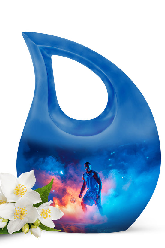 Hallowed Basketball Cremation Urns for Human Ashes - Blue 10-inch - Yatskia
