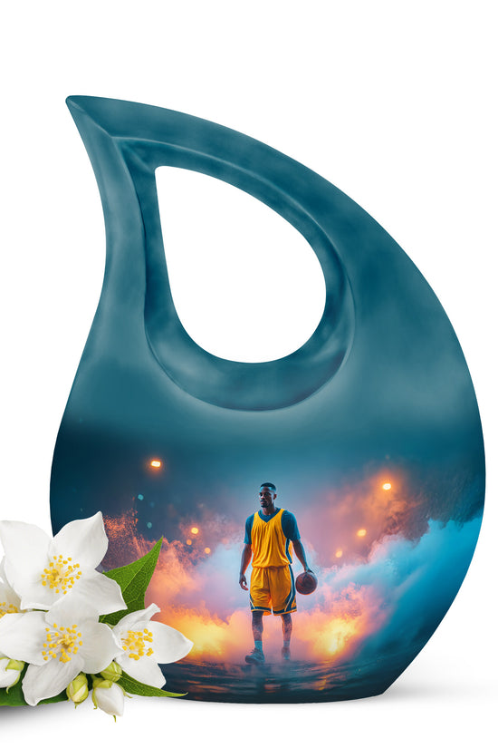 Teal Basketball Embrace Cremation Urns for Human Ashes - 10-inch, 200 cu in - Yatskia