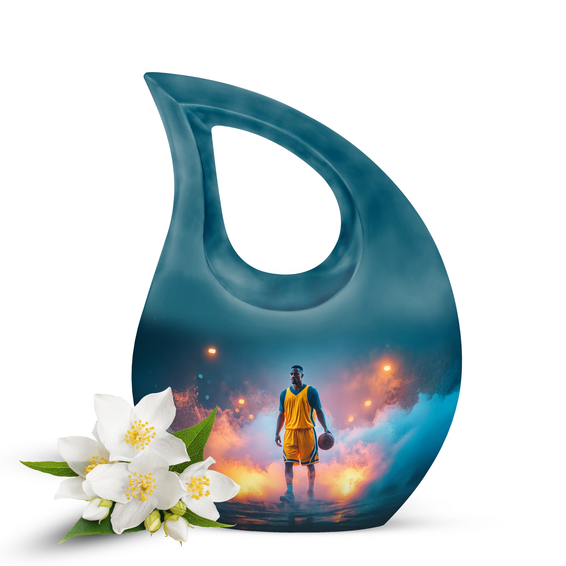 Teal Basketball Embrace Cremation Urns for Human Ashes - 10-inch, 200 cu in - Yatskia
