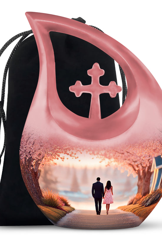 Couple Theme Cremation Urn - Pink Theme Memorial Urn For Loved Ones