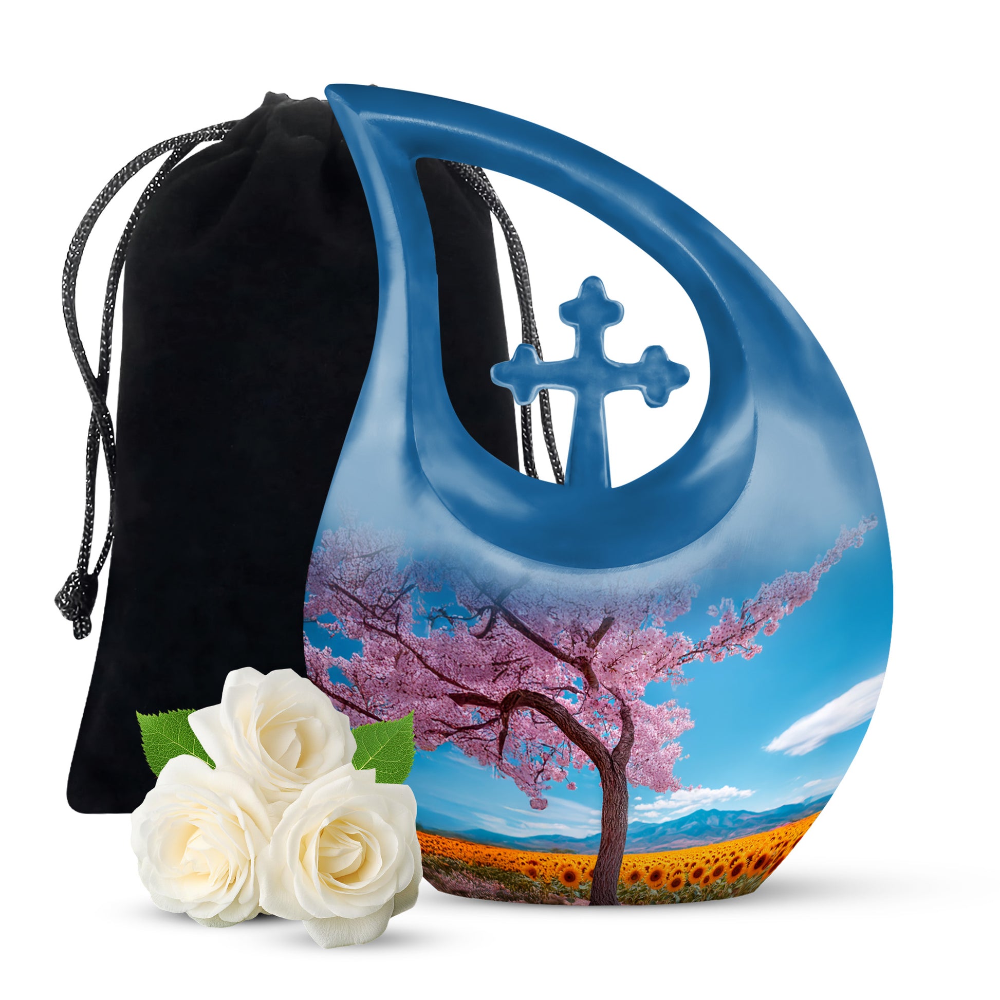 Cherry Tree Funeral Urn - Large Aluminium Memorial Urn For Burial Ashes