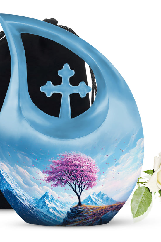Cherry Blossom Tree Funeral Urn - Mountain Memorial Urn For Ashes
