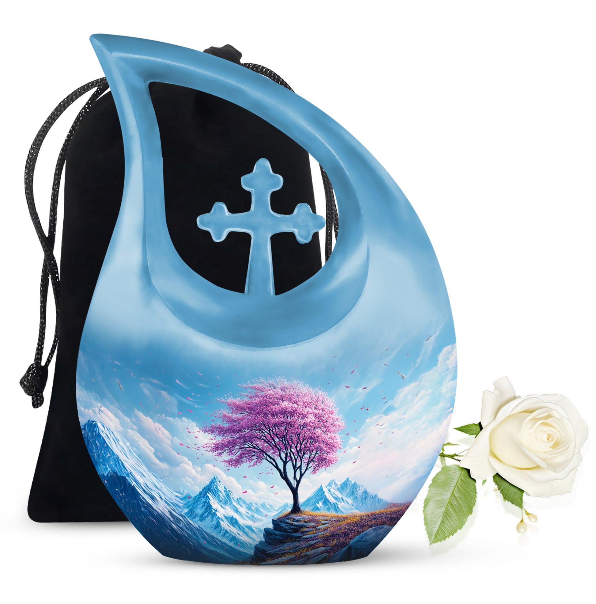 Cherry Blossom Tree Funeral Urn - Mountain Memorial Urn For Ashes