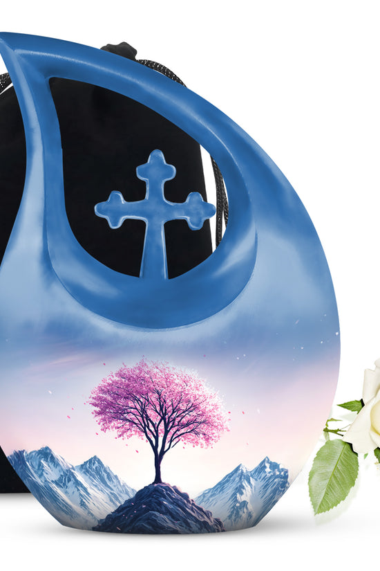 Floral Tree Peak Cremation Urn – Pink Blossom Memorial Urn For Ashes