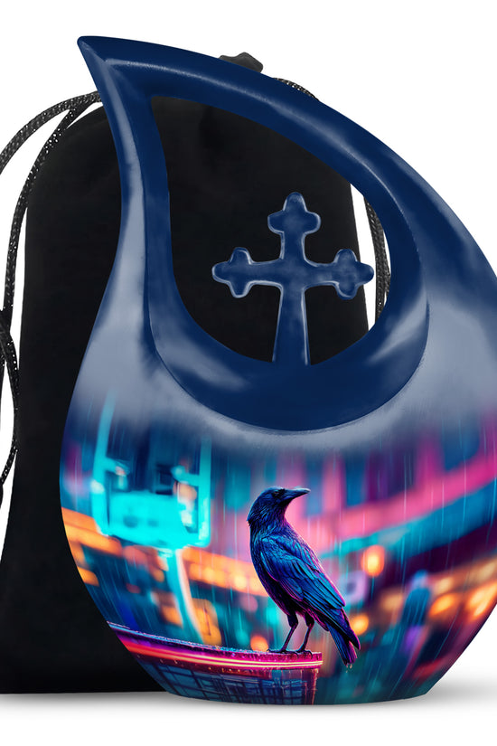 Neon Raven Cremation Urn - Funeral Urn For Human Ashes
