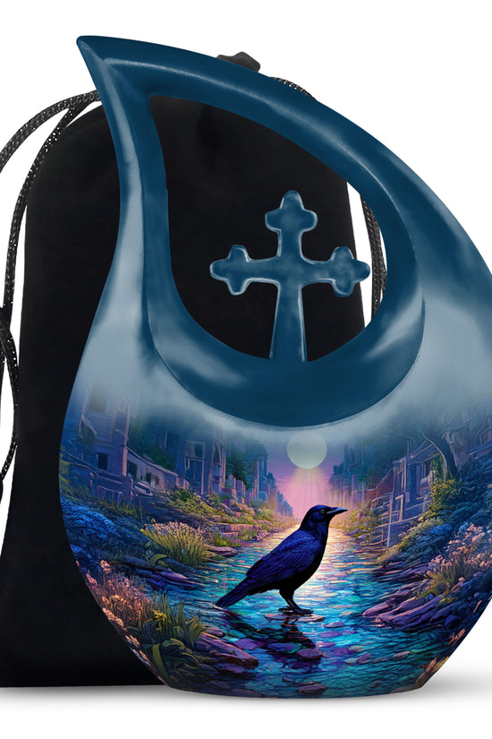 Moonlight Raven Cremation Urn - Elegant Funeral Urn For Ashes