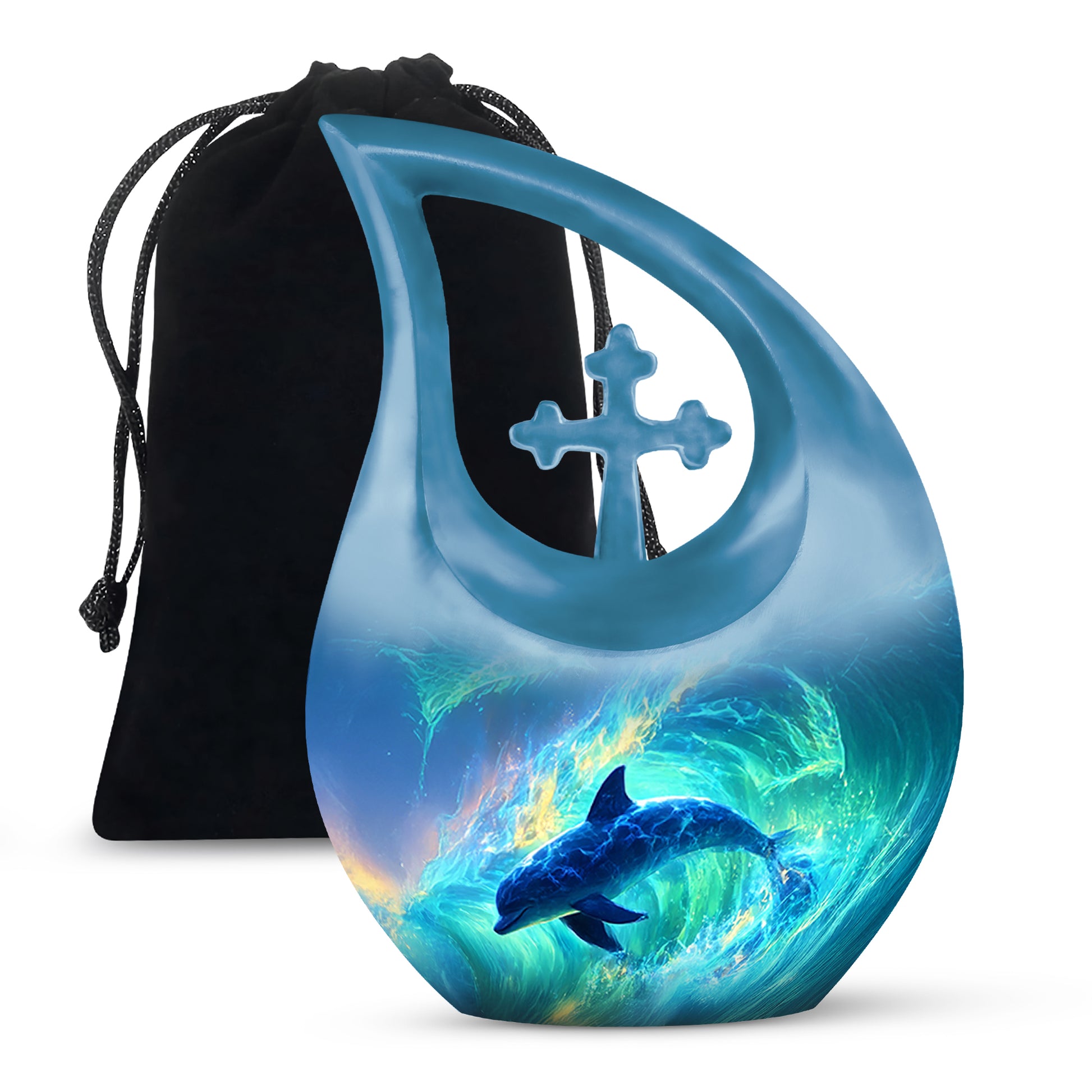 Blue Dolphin Memorial Urn - Ocean Theme Cremation Urn For Loved Ones