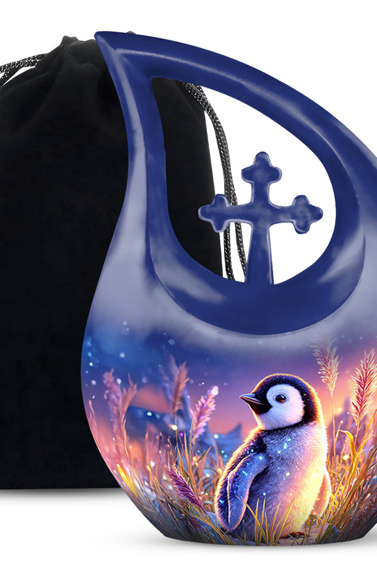 Blue Baby Penguin Urn - Decorative Memorial Urns For Human Ashes