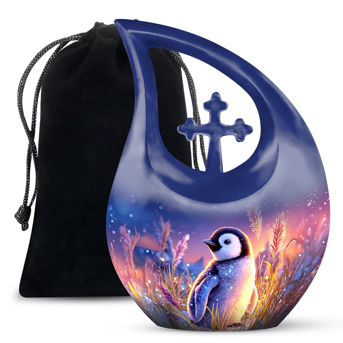 Blue Baby Penguin Urn - Decorative Memorial Urns For Human Ashes