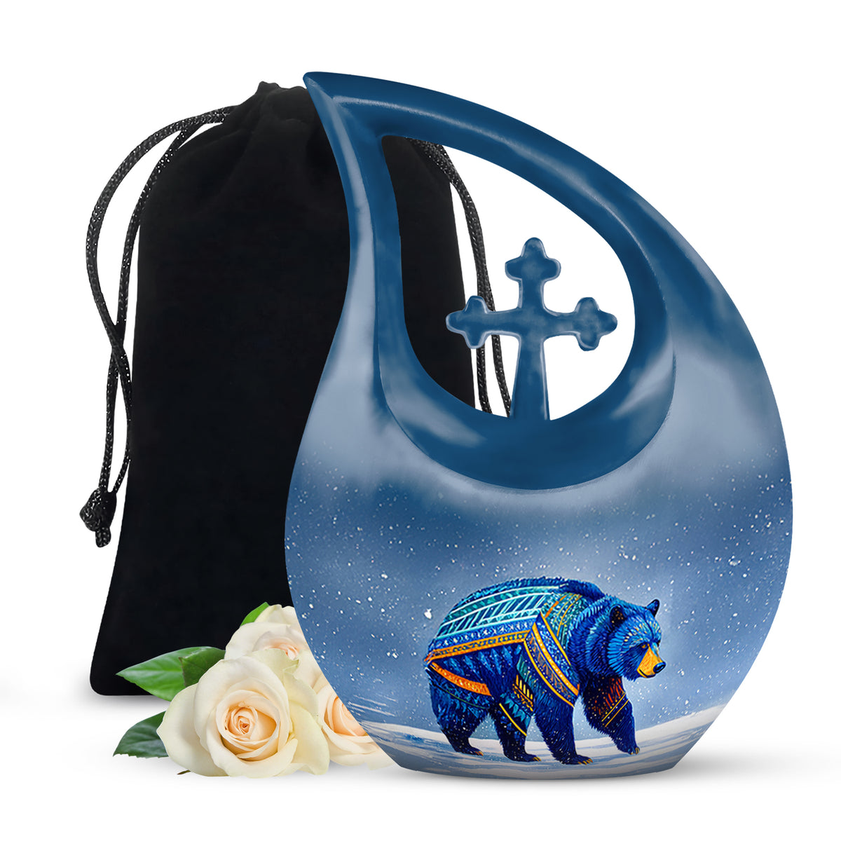 Blue Bear Cremation Urn - Tribal Wildlife Memorial Urn For Ashes