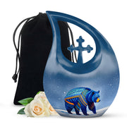 Blue Bear Cremation Urn - Tribal Wildlife Memorial Urn For Ashes