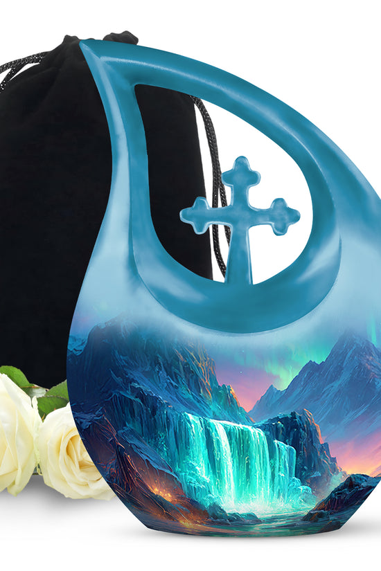 Nature Waterfall Cremation Urn - Beautiful Mountain Urn For Male & Female
