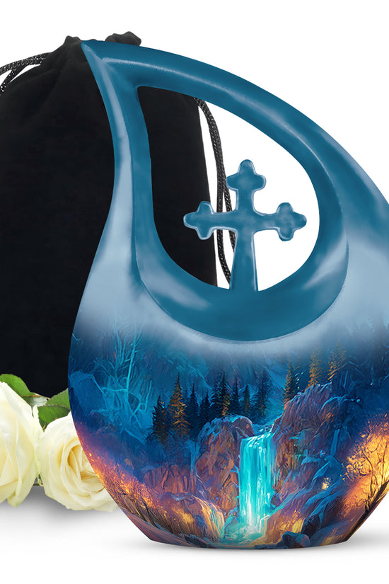 Winter Forest Memorial Urn - Waterfall Cremation Urn For Human Ashes