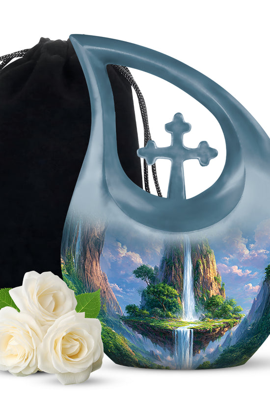 Beautiful Nature Cremation Urn - Floating Island Waterfall Urn For Adult Ashes
