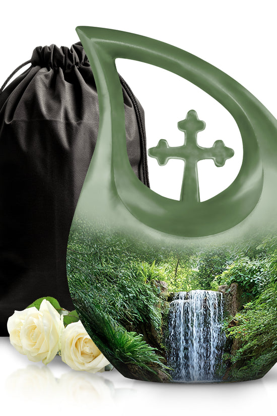 Waterfall Funeral Urn - Forest Nature Cremation Urn For Adult Ashes