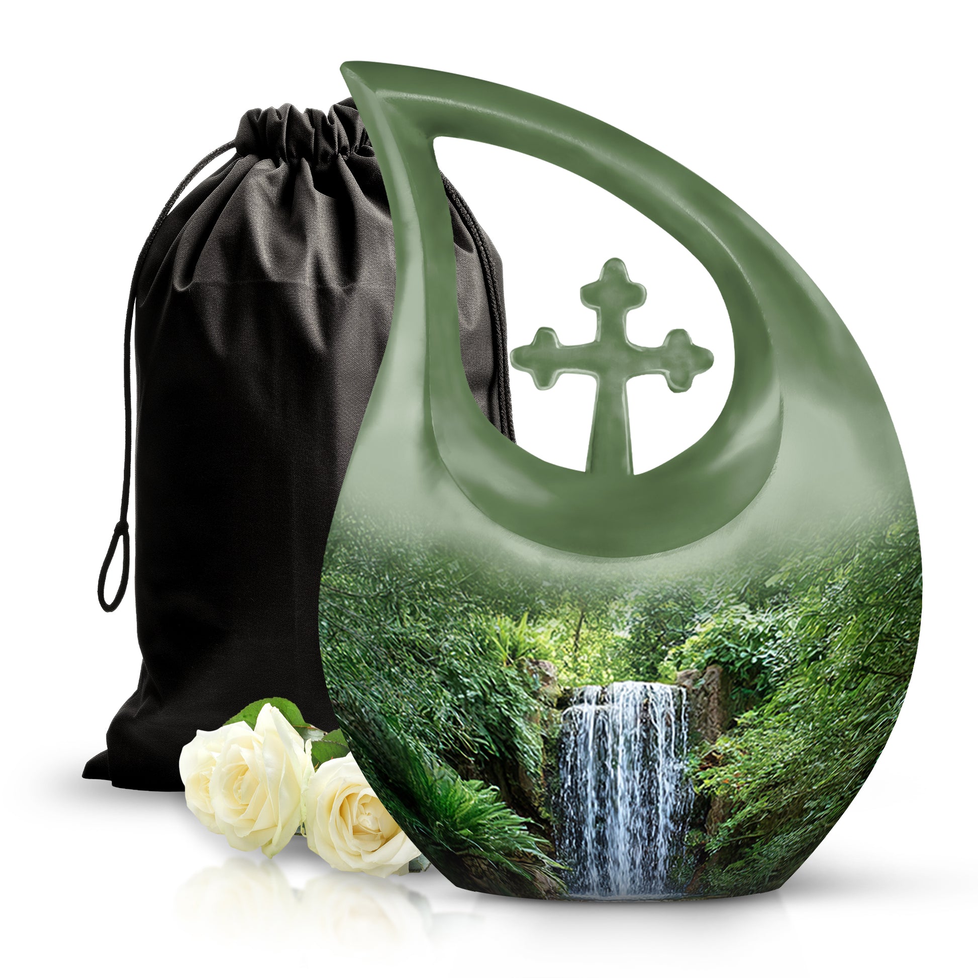 Waterfall Funeral Urn - Forest Nature Cremation Urn For Adult Ashes