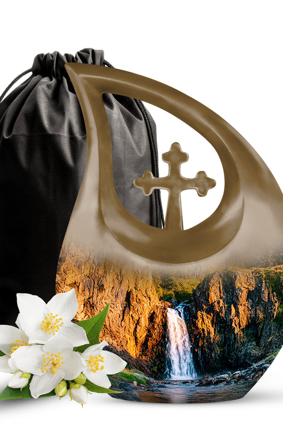 Mountain Waterfall Cremation Urn - Funeral Urn For Human Ashes