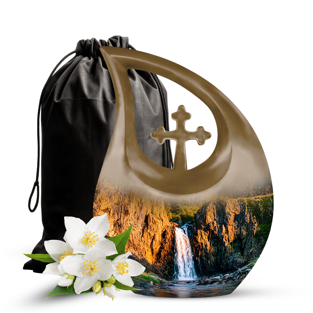 Mountain Waterfall Cremation Urn - Funeral Urn For Human Ashes