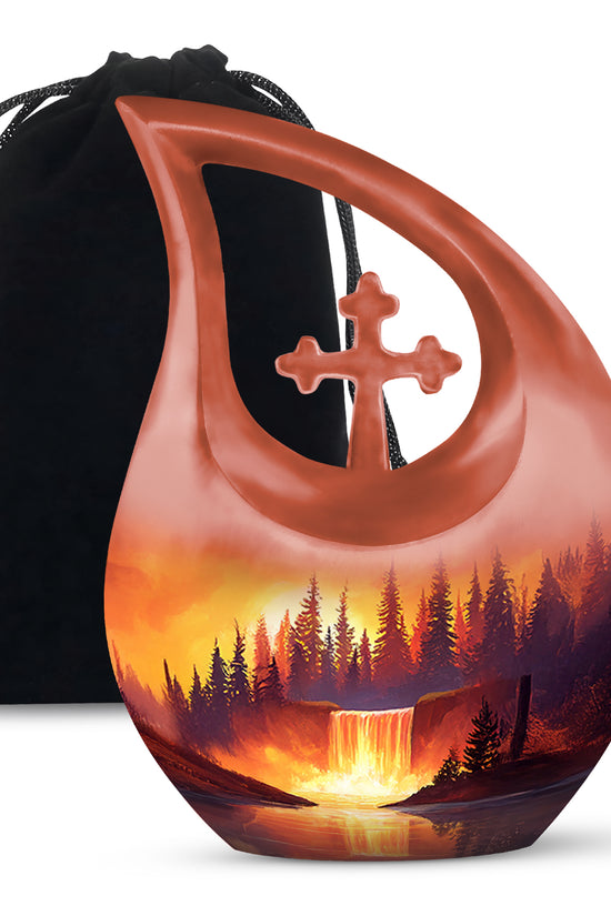 Forest Waterfall Funeral Urn - Nature Cremation Urn For Adult Ashes