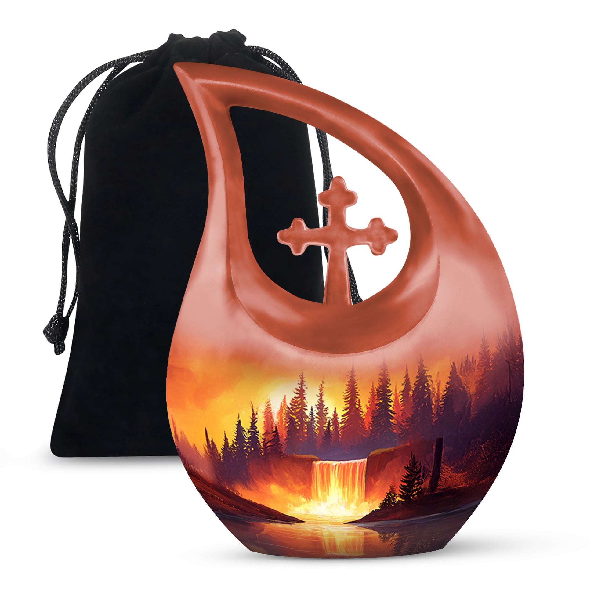 Forest Waterfall Funeral Urn - Nature Cremation Urn For Adult Ashes