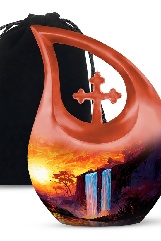 Sunset Waterfall Cremation Urn - Premium Memorial Urn For Human Ashes