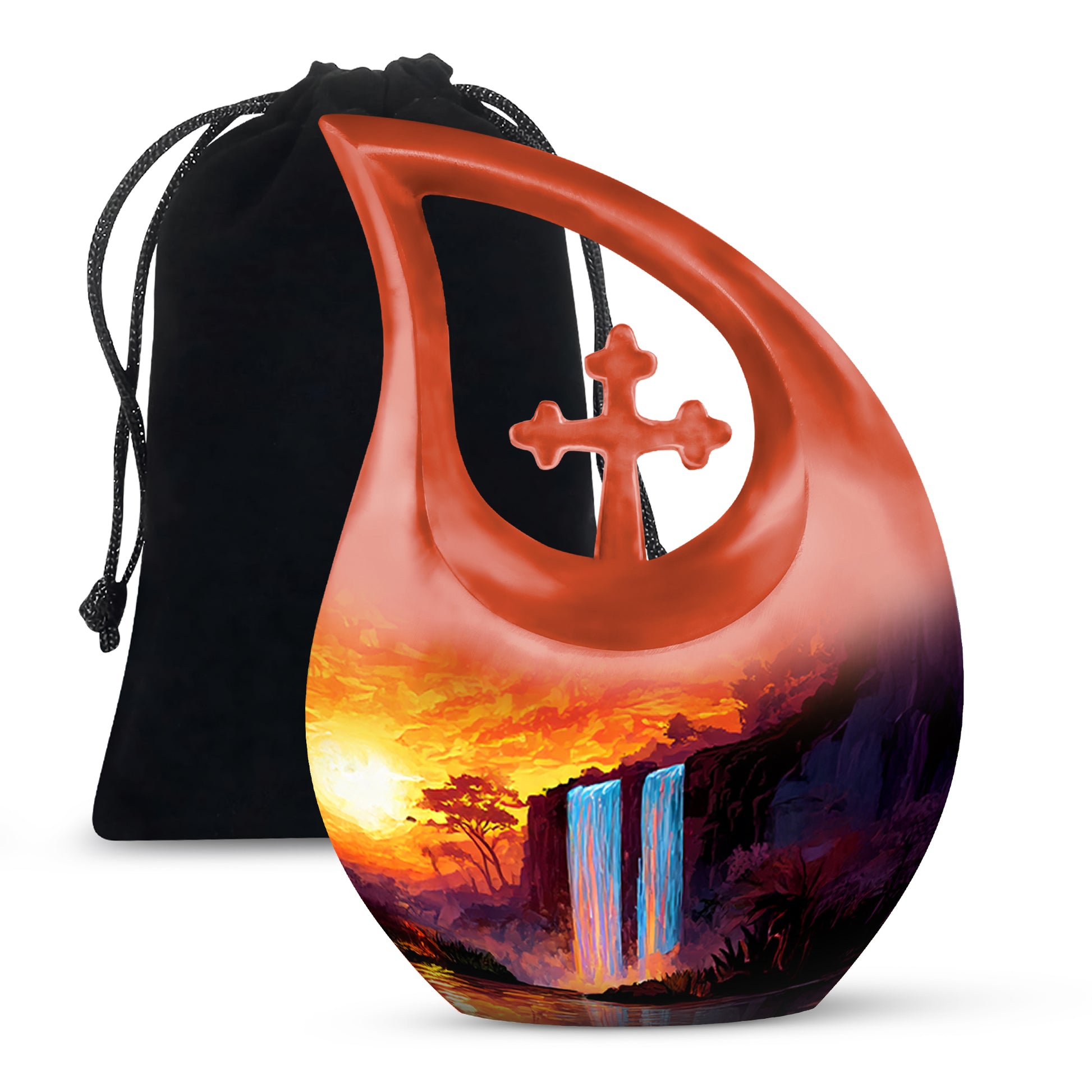 Sunset Waterfall Cremation Urn - Premium Memorial Urn For Human Ashes