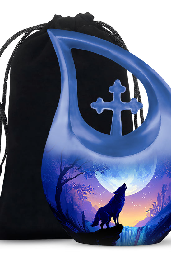 Artistic Waterfall Memorial Urn - Wolf Cremation Urn For Loved Ones