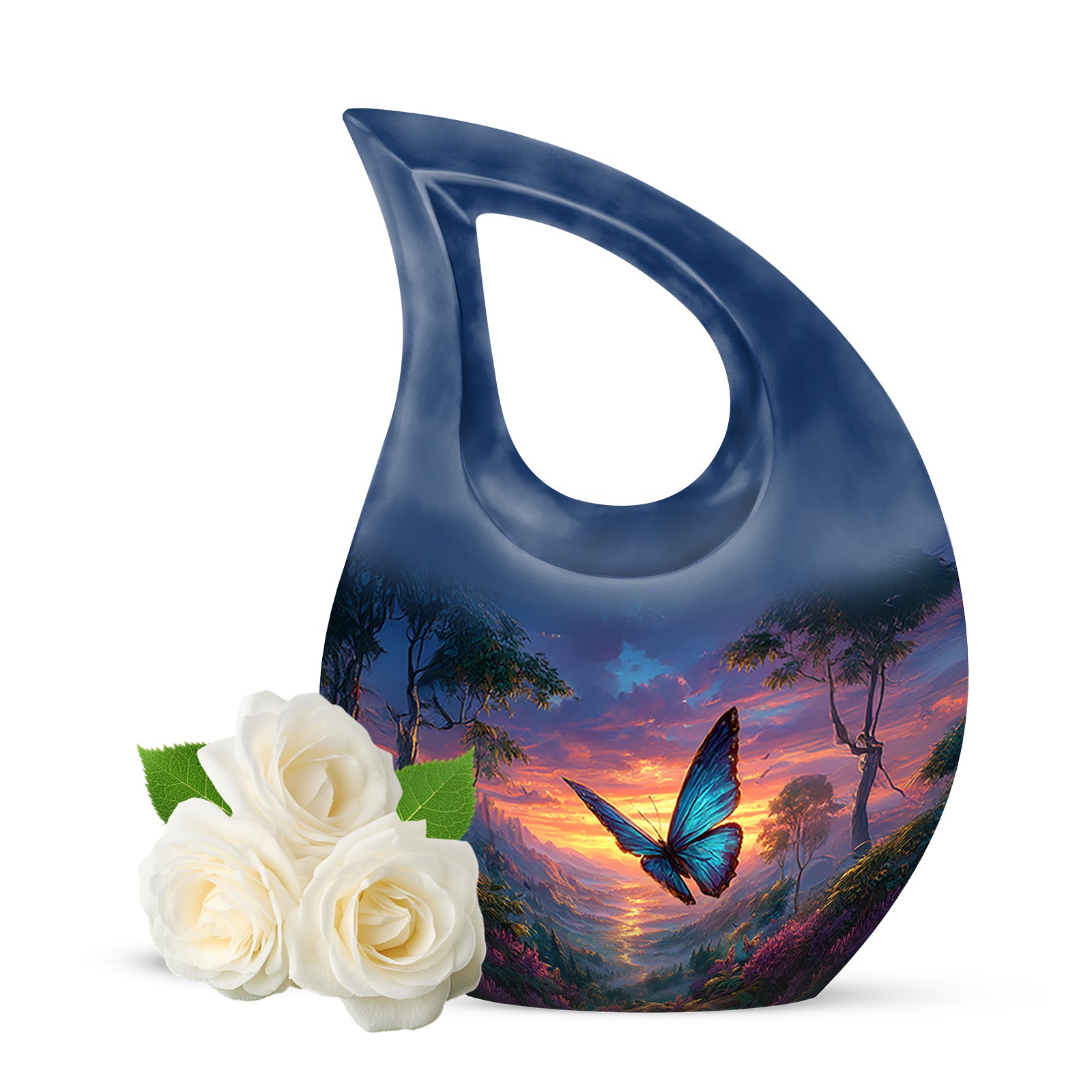 Blue Butterfly Homage Cremation Urns for Human Ashes - 10-inch, 200 cu in - Yatskia