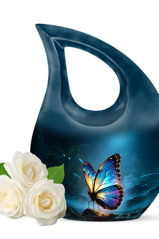 Blue Beloved Butterfly Cremation Urns for Human Ashes - 10-inch, 200 cu in - Yatskia