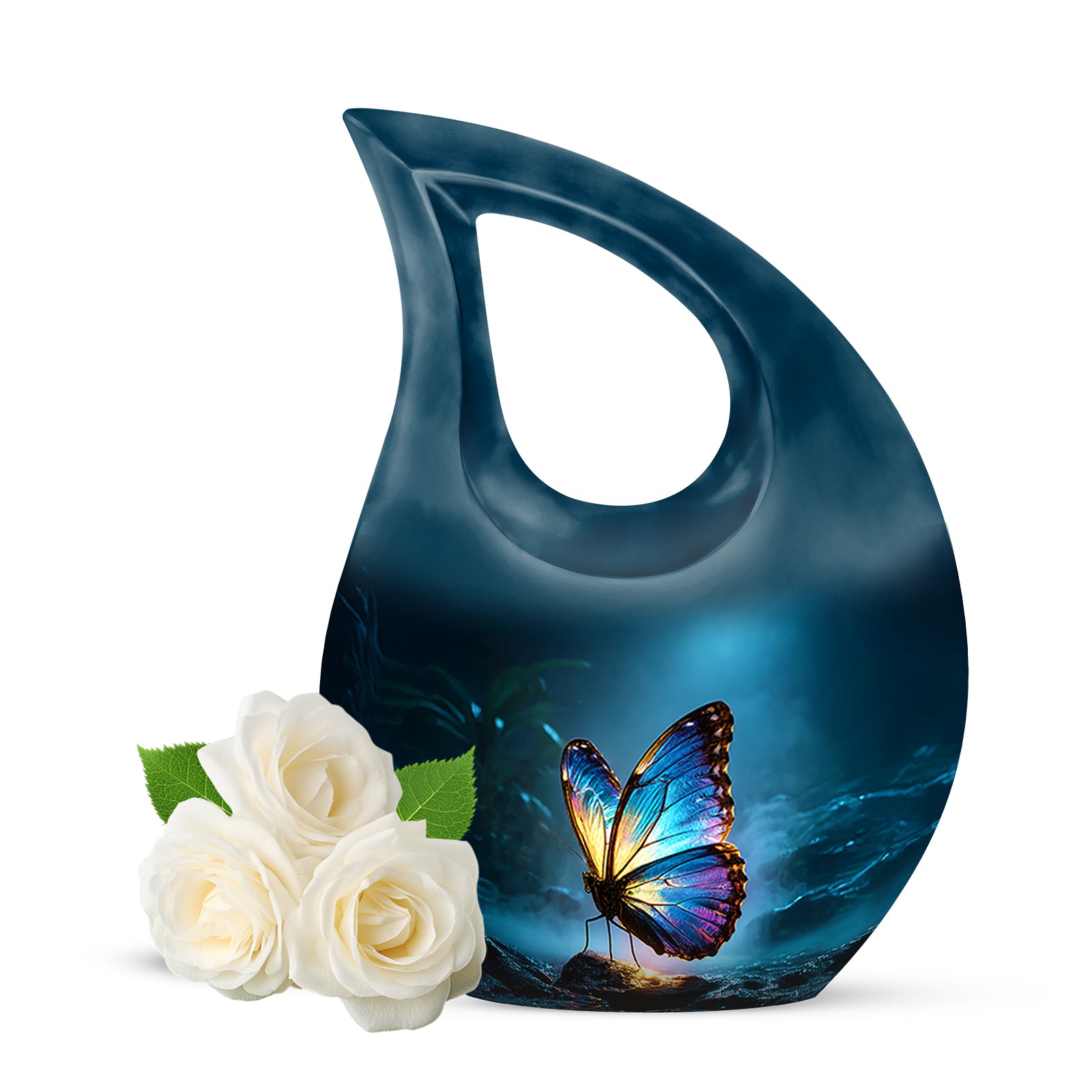 Blue Beloved Butterfly Cremation Urns for Human Ashes - 10-inch, 200 cu in - Yatskia