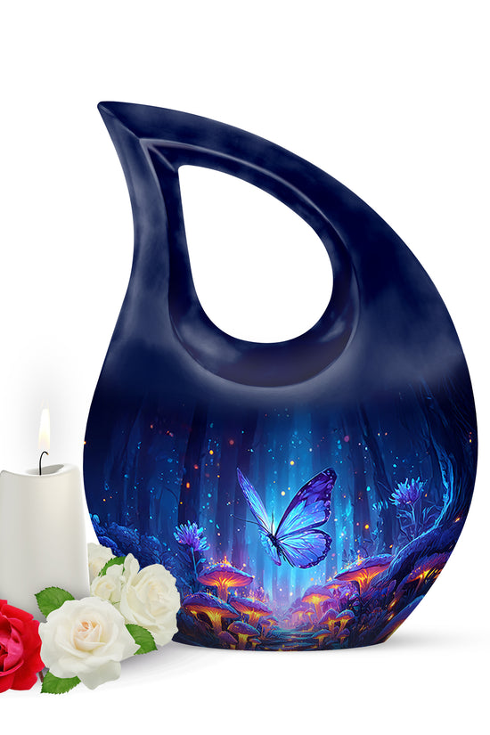 Personalized Blue Steadfast Butterfly Cremation Urns for Human Ashes - 10-inch, 200 cu in - Yatskia