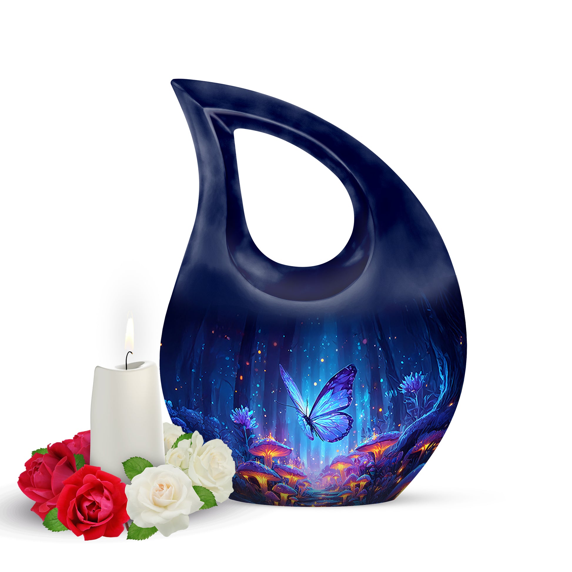 Personalized Blue Steadfast Butterfly Cremation Urns for Human Ashes - 10-inch, 200 cu in - Yatskia