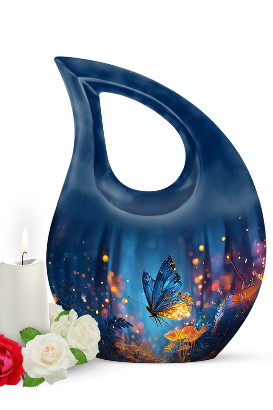Personalized Elegant Butterfly Cremation Urns - Blue 10-inch, 200 cu in - Yatskia