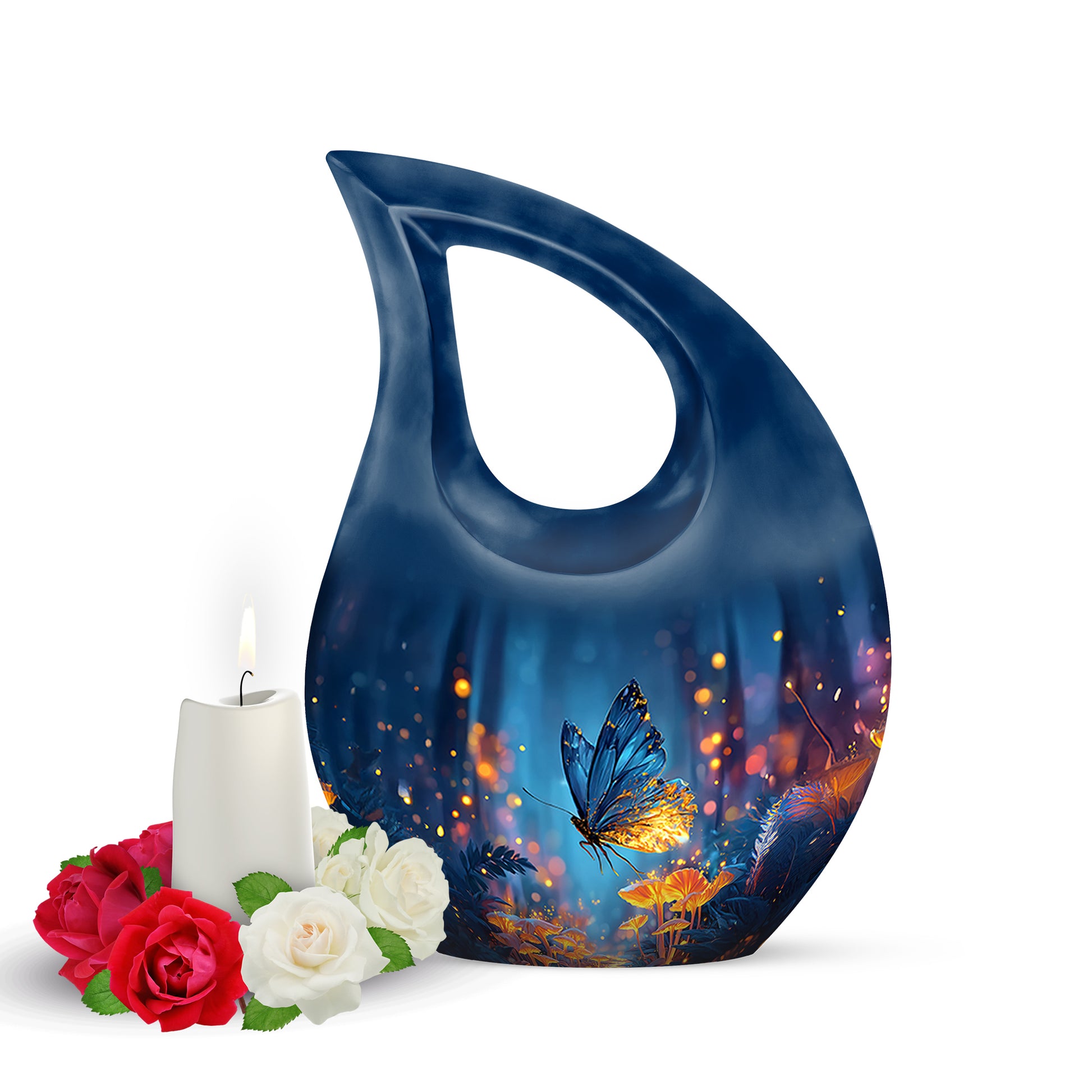 Personalized Elegant Butterfly Cremation Urns - Blue 10-inch, 200 cu in - Yatskia