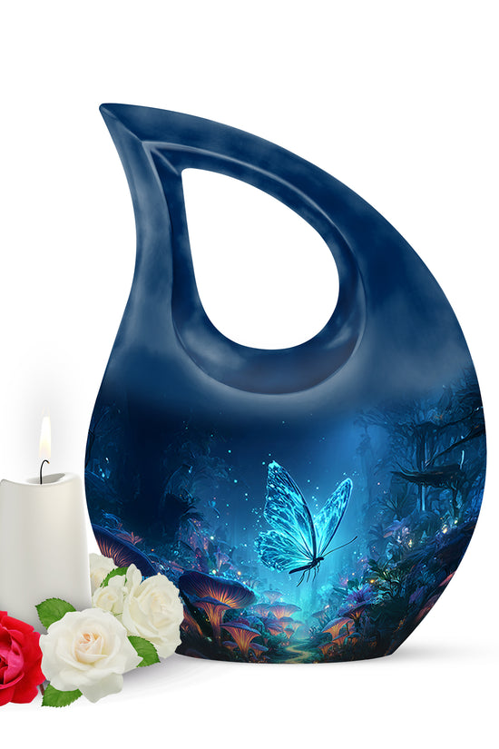 Blue Butterfly Devotion Cremation Urns for Human Ashes - 10-inch, 200 cu in - Yatskia