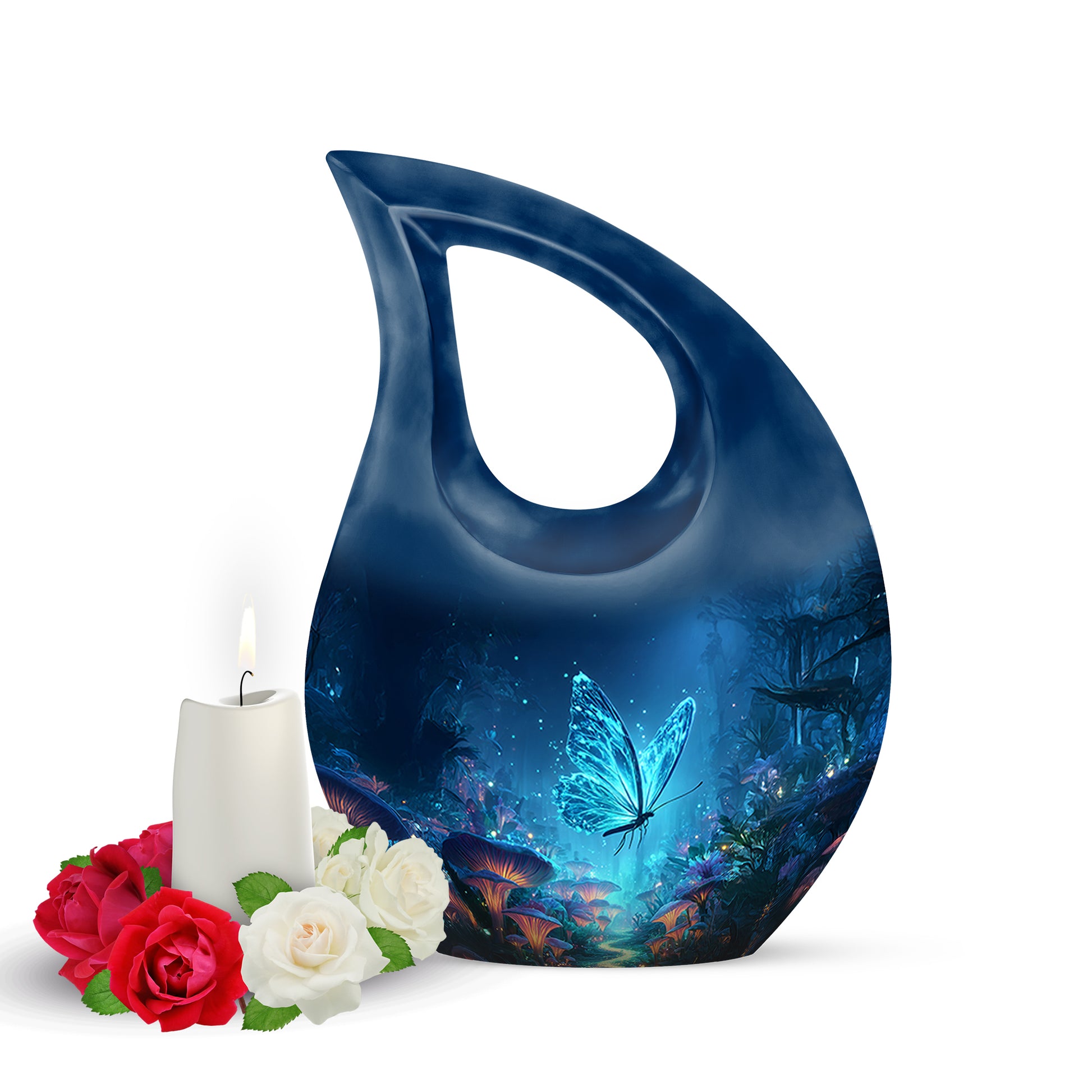 Blue Butterfly Devotion Cremation Urns for Human Ashes - 10-inch, 200 cu in - Yatskia