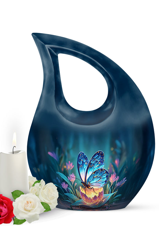 Blue Butterfly Cremation Urns - Enduring Passage 10-inch, 200 cu in - Yatskia