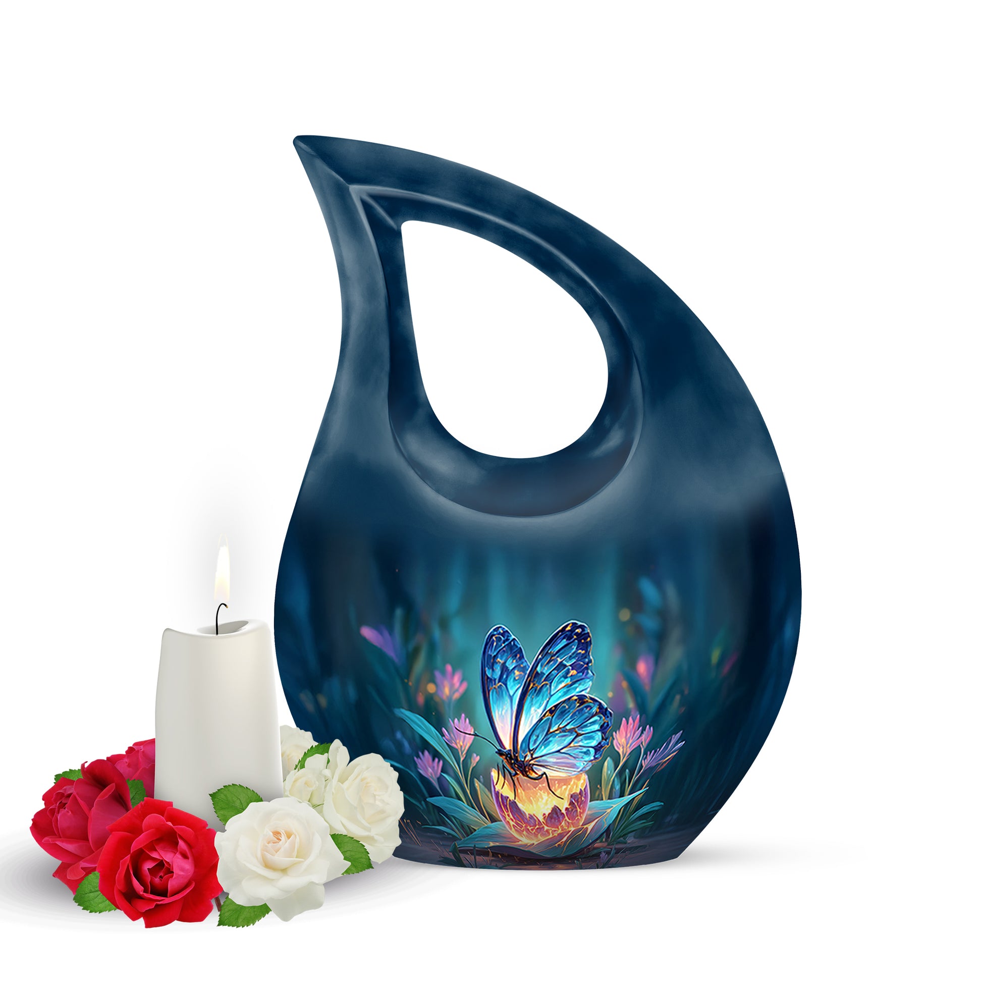 Blue Butterfly Cremation Urns - Enduring Passage 10-inch, 200 cu in - Yatskia