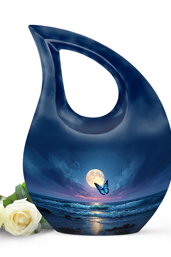 Personalized Blue Heavenly Butterfly Cremation Urns for Human Ashes - 10-inch, 200 cu in - Yatskia