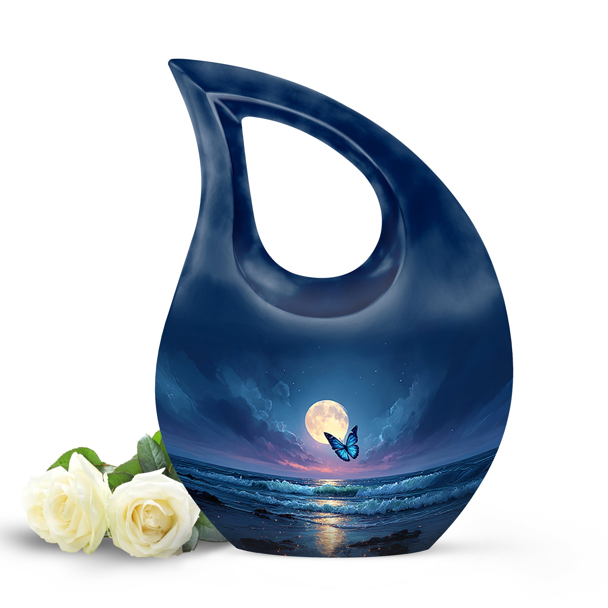 Personalized Blue Heavenly Butterfly Cremation Urns for Human Ashes - 10-inch, 200 cu in - Yatskia