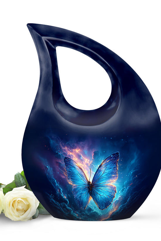Blue Serene Butterfly Memorial Urn for Ashes - 10-inch, 200 cu in - Yatskia