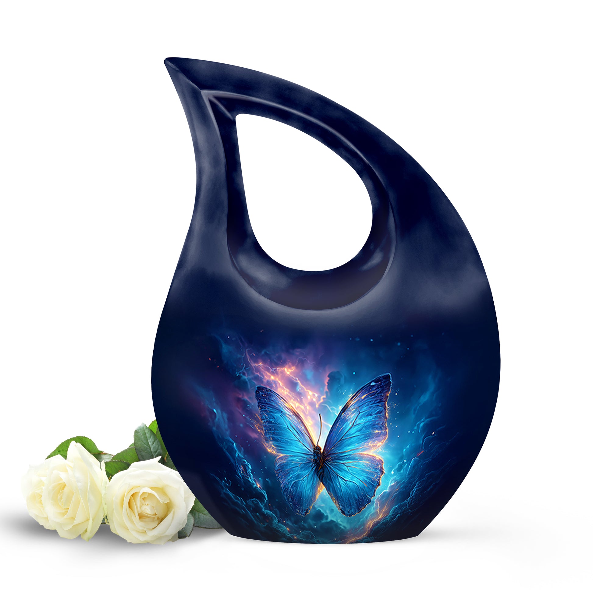 Blue Serene Butterfly Memorial Urn for Ashes - 10-inch, 200 cu in - Yatskia