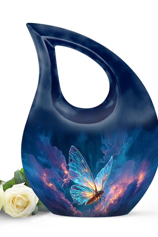 Luminous Blue Butterfly Memorial Urn for Human Ashes - 10-inch, 200 cu in - Yatskia