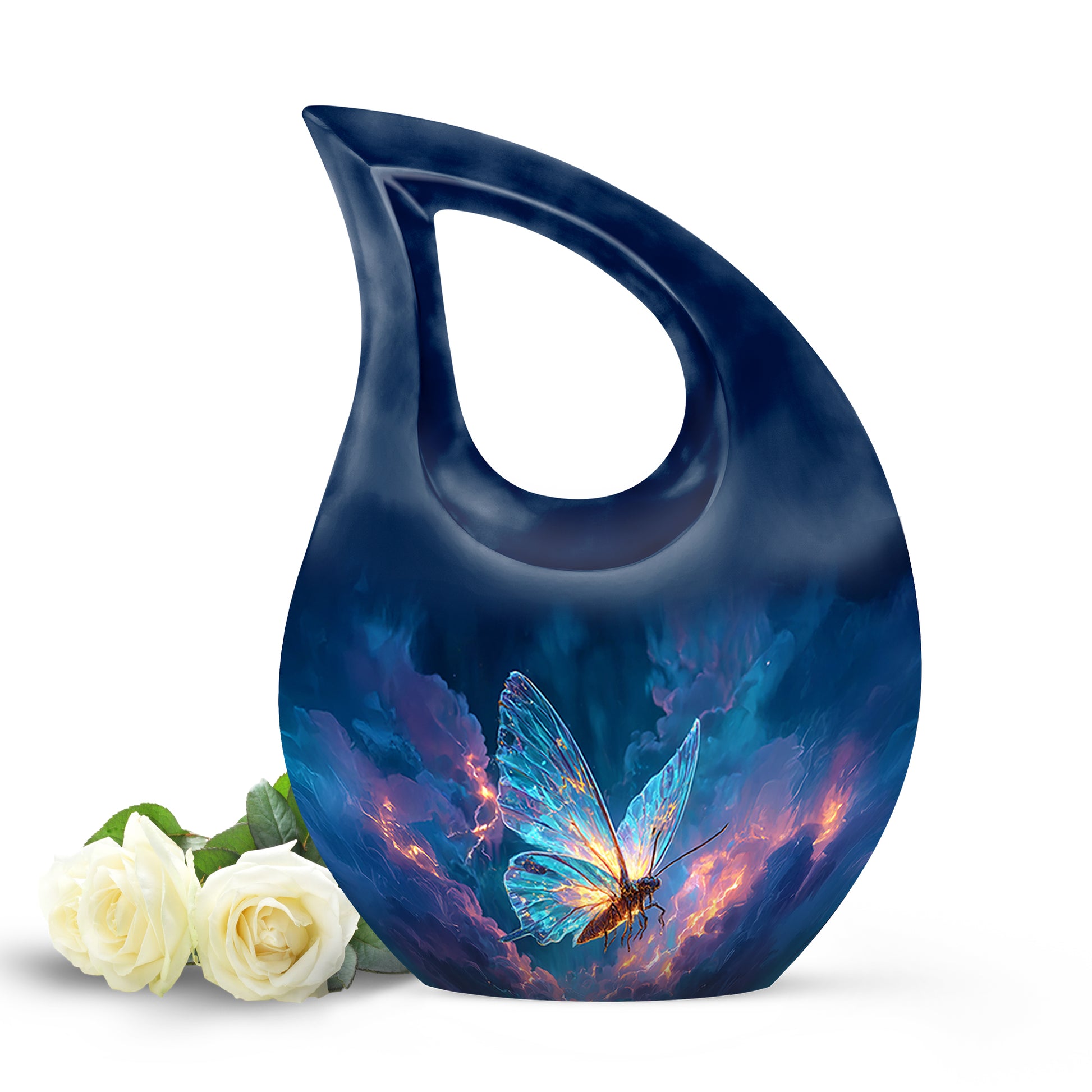 Luminous Blue Butterfly Memorial Urn for Human Ashes - 10-inch, 200 cu in - Yatskia