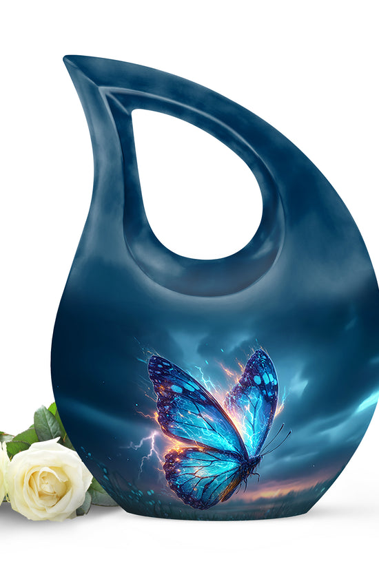 Blue Venerable Butterfly Cremation Urns for Human Ashes - 10-inch, 200 cu in - Yatskia