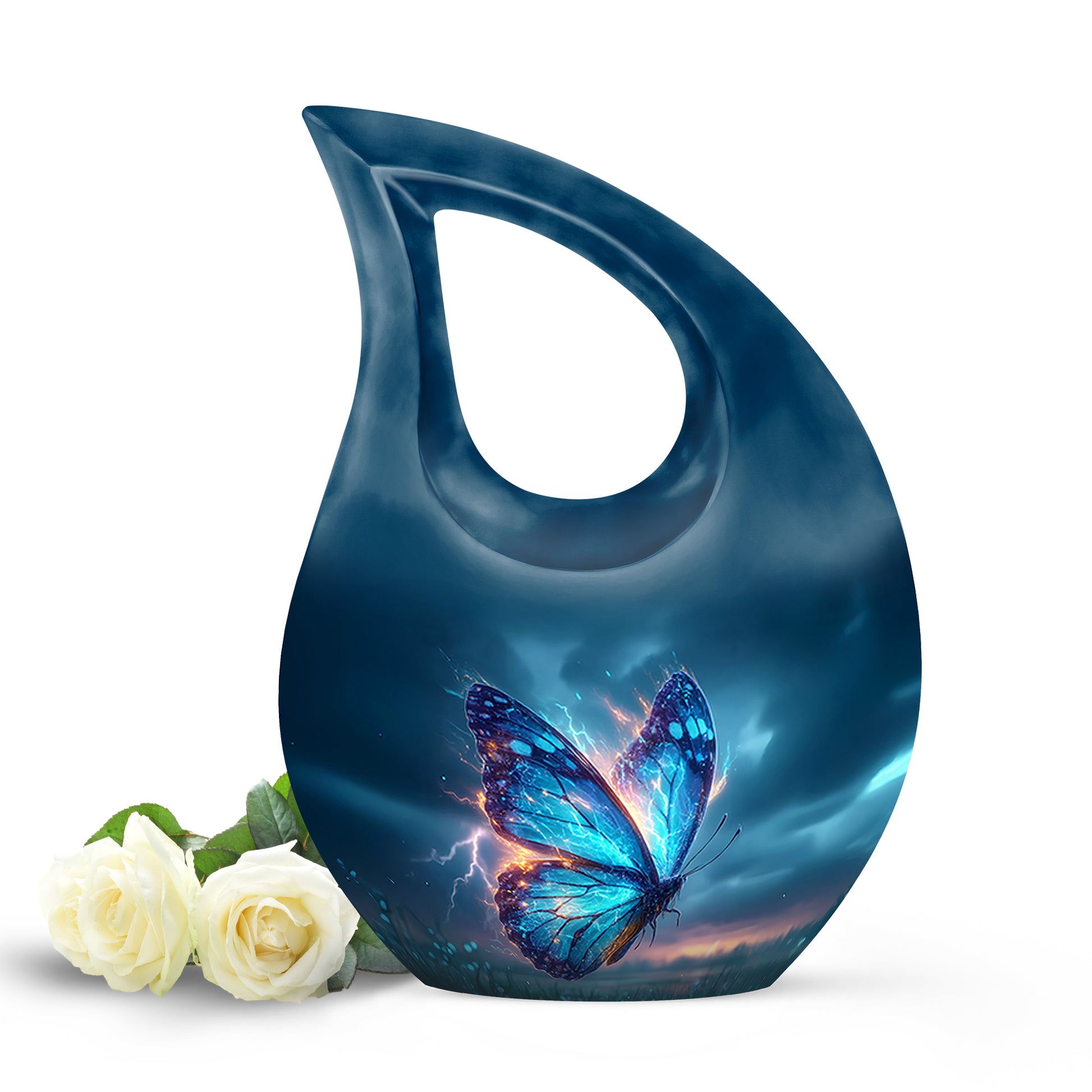 Blue Venerable Butterfly Cremation Urns for Human Ashes - 10-inch, 200 cu in - Yatskia