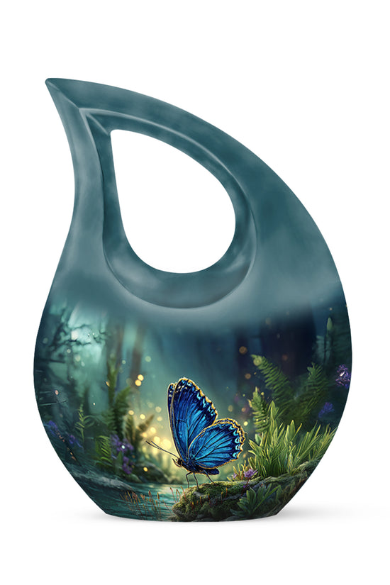 Blue Sacred Butterfly Cremation Urns for Human Ashes - 10-inch, 200 cu in - Yatskia