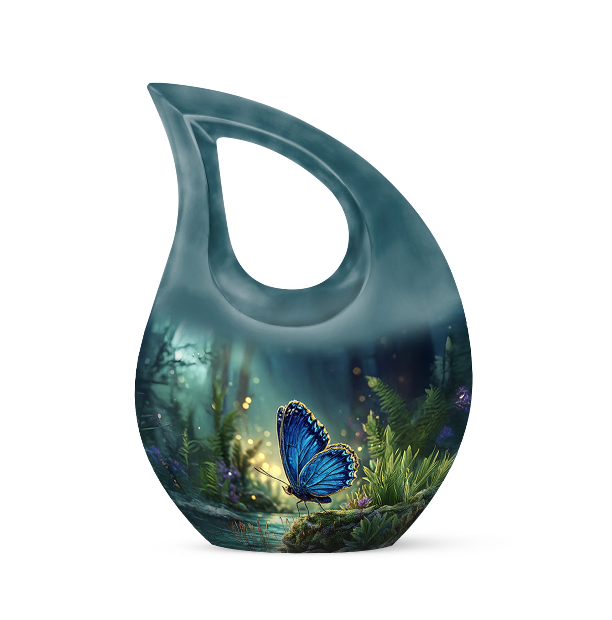 Blue Sacred Butterfly Cremation Urns for Human Ashes - 10-inch, 200 cu in - Yatskia