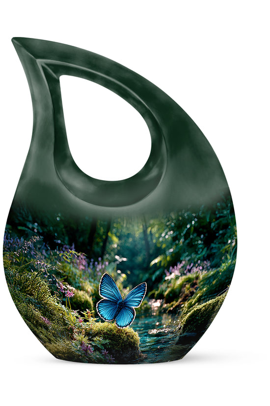 Green Butterfly Dedication Cremation Urns for Human Ashes - 10-inch, 200 cu in - Yatskia